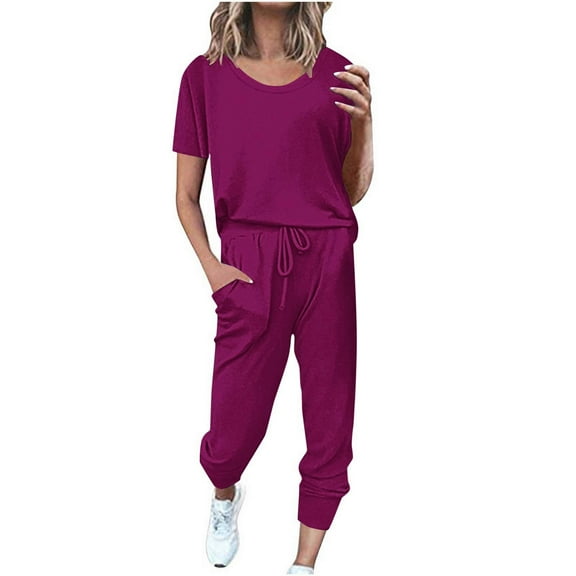 2 Piece Skirt Sets for Women Summer Short Sleeve Round-Neck Blouses & Shirts Sets Fashion Women Summer Solid Button Casual Short SLeeve Tops Pant Set Linen Pants Women Summer Purple xl