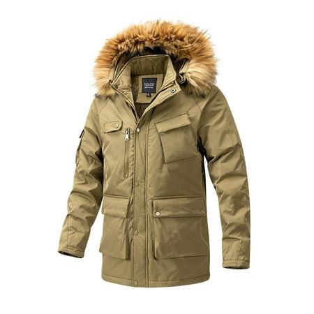 Olyvenn New & Trending Men s Mountain Waterproof Ski Jacket Windproof Rain Windbreaker Winter Wool Fleece Lined Hooded Snow Coat with Pockets Khaki 16