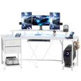 thumbnail image 1 of 79" White Gaming Desk with RGB Lights, Curved Computer Table with Power Outlets, USB Ports, Monitor Stand, Keyboard Tray & 2 Drawers for Home Office, Game Room or Bedroom, 1 of 7