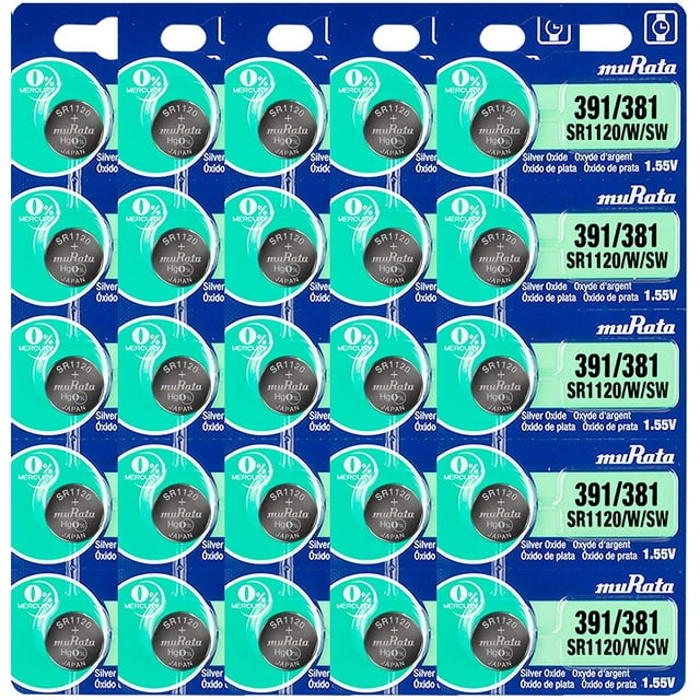 Murata 381/391 SR1120/W/SW Battery 1.55V Silver Oxide Watch Button Cell (25 Batteries)