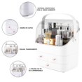 thumbnail image 3 of Organizador de Cuidado de la Piel,caja de almacenamiento con cubierta última intervensión de polvo, asa portátil, impermeable abierta deVitrinas cosméticas multifunción para (rosa), 3 of 7