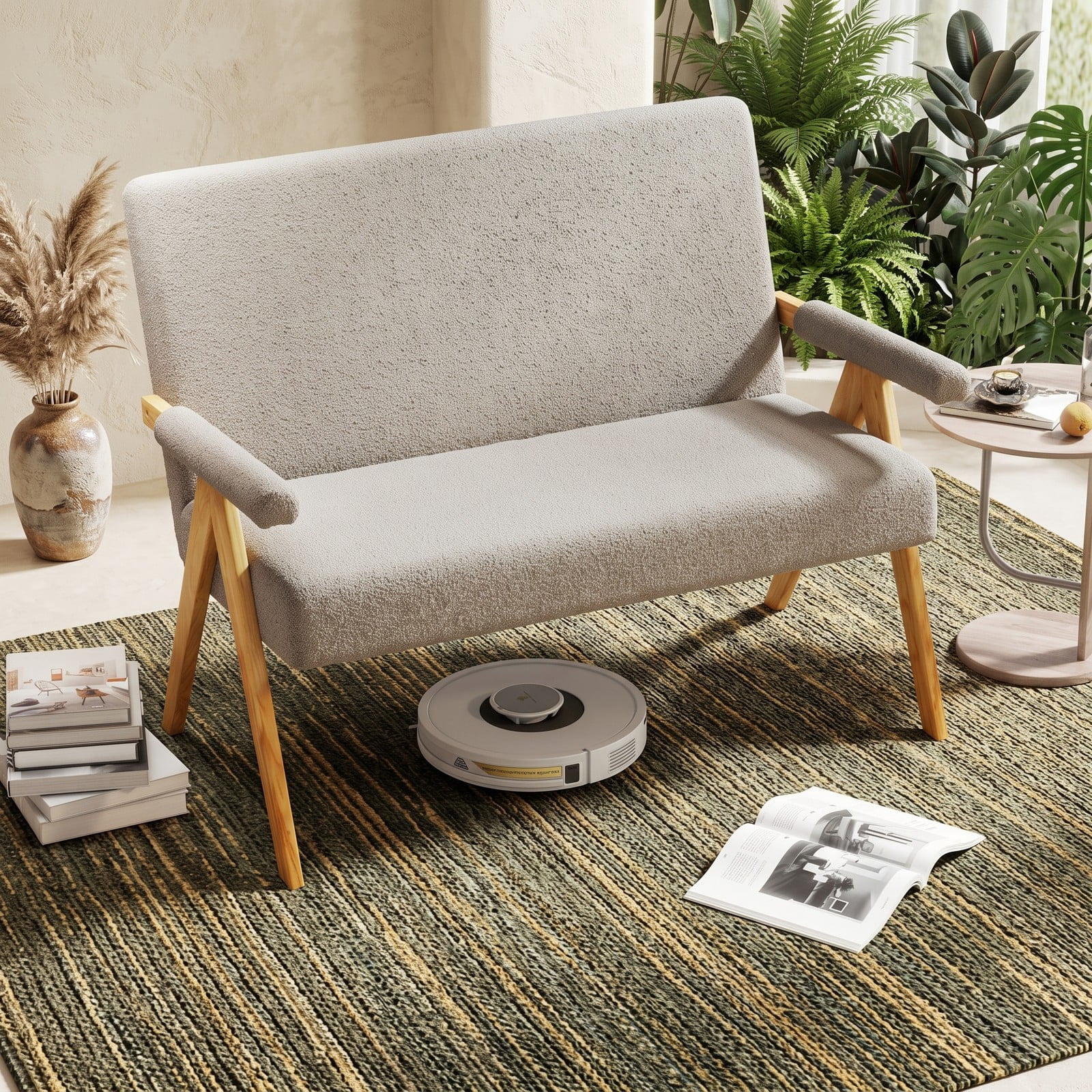 Furnibear Modern Loveseat Sofa for Small Spaces, Upholstered 2-Seat Couch with Cushioned Armrests, Soft Sherpa Fabric Loveseat on Sturdy Rubber Wood Legs for, Gray