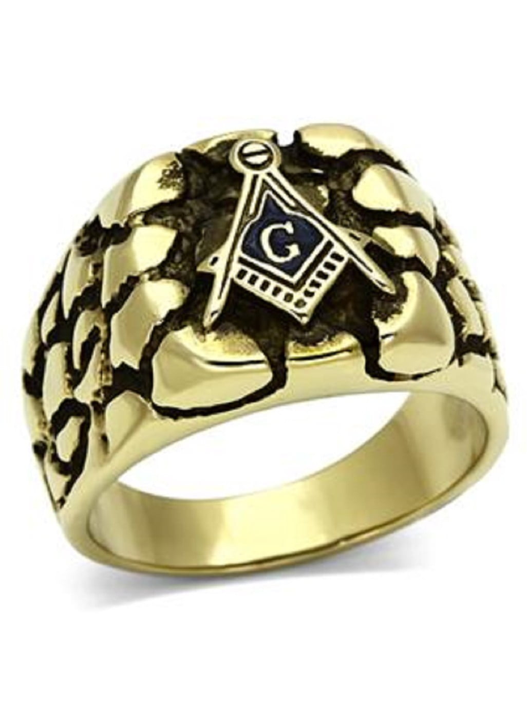 Stainless Steel & Antiqued Clear Stones MASONIC FREEMASON Finger Ring Size 10 