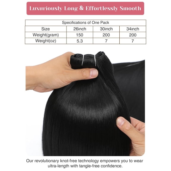 JINYUN-26 Inch 300g Sew in Hair Extensions for Thin Hair Hair Weave Bundles Synthetic Long Straight Natural Black Hair Extensions Weft