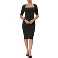 thumbnail image 2 of Vestido de tubo para mujer Inspire Chic con cuello cuadrado, cierre de cremallera, mangas cortas, ideal para el trabajo, midi, color negro, 2 of 6