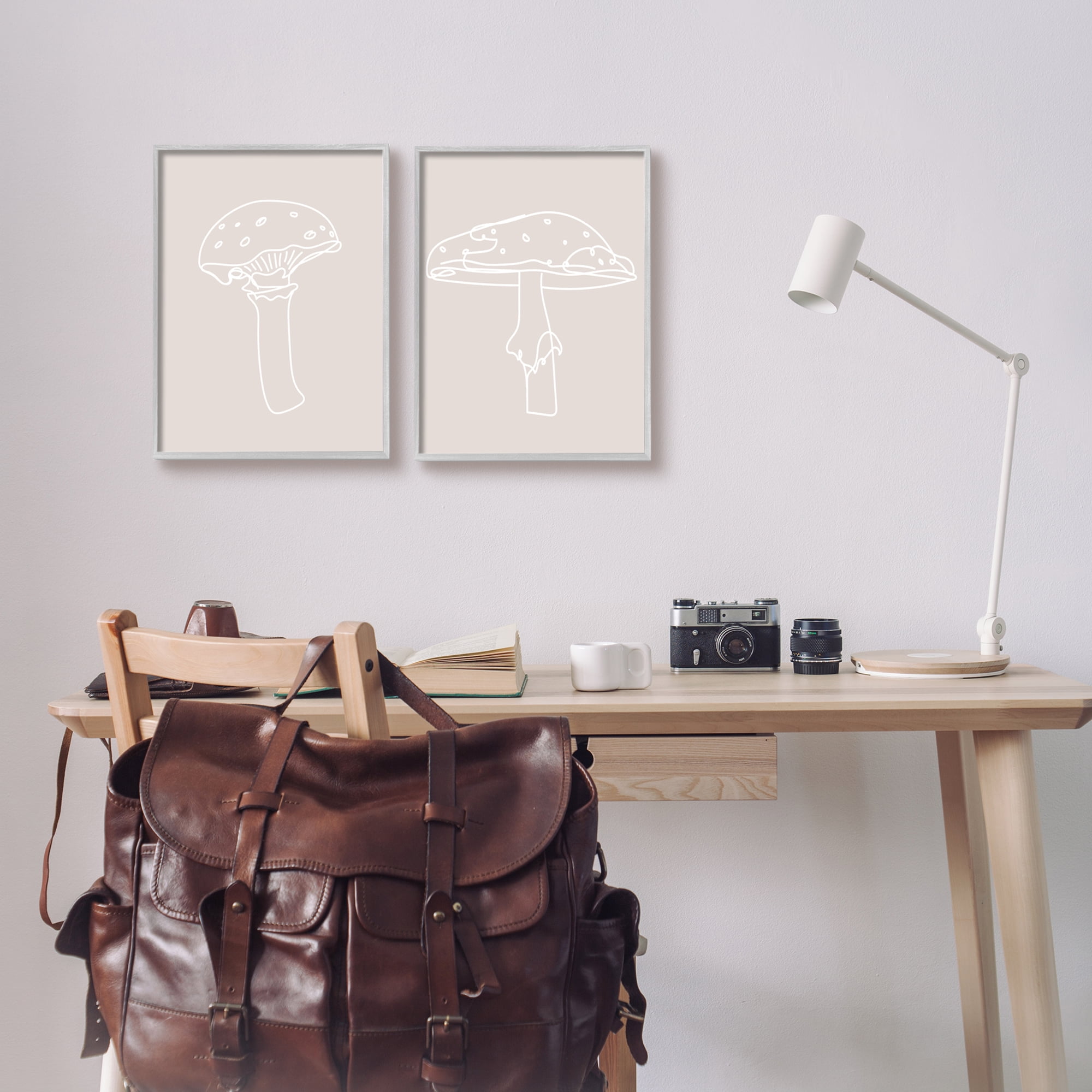 Stupell Industries Soft Minimal Mushroom Outlines Botanical & Floral Painting Gray Framed Art Print Wall Art, 11 x 14, Set of 2