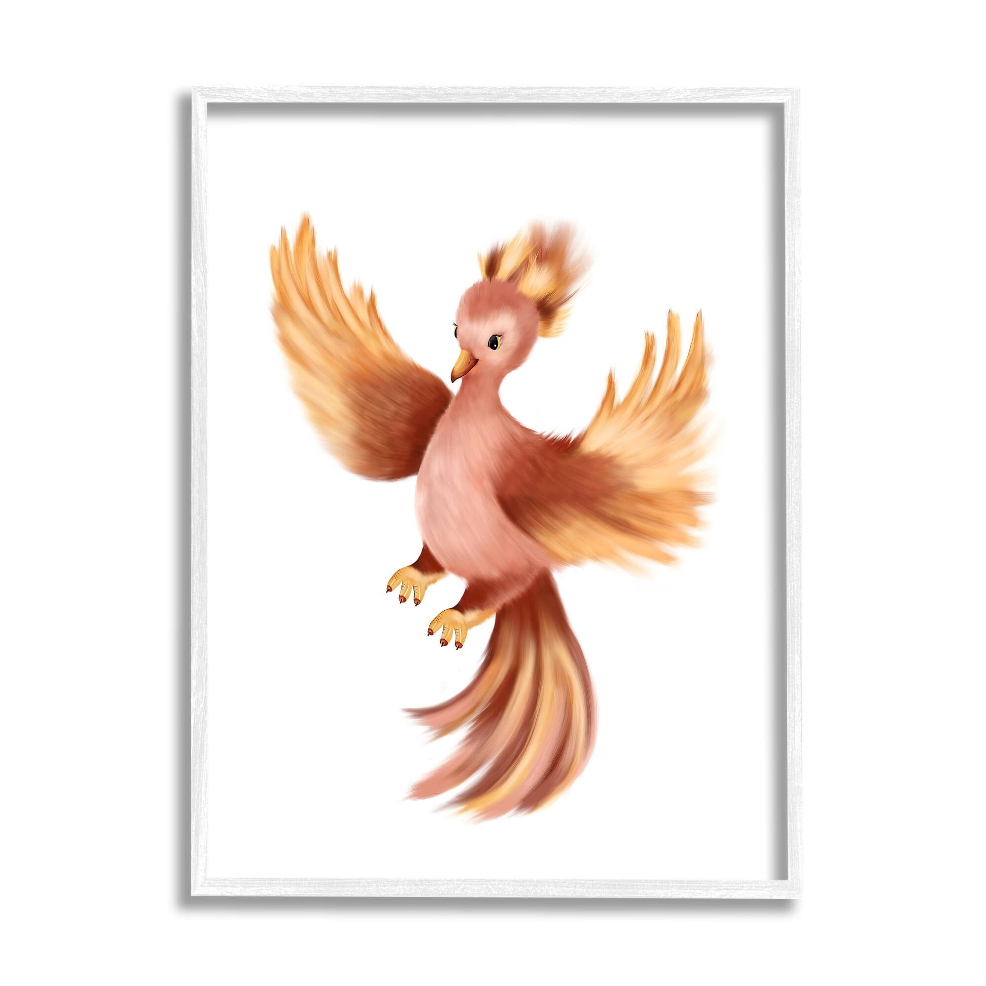 Stupell Industries Flying Phoenix Bird Mythology Fantasy Creature Illustration Painting White Framed Art Print Wall Art, Design by Studio Q