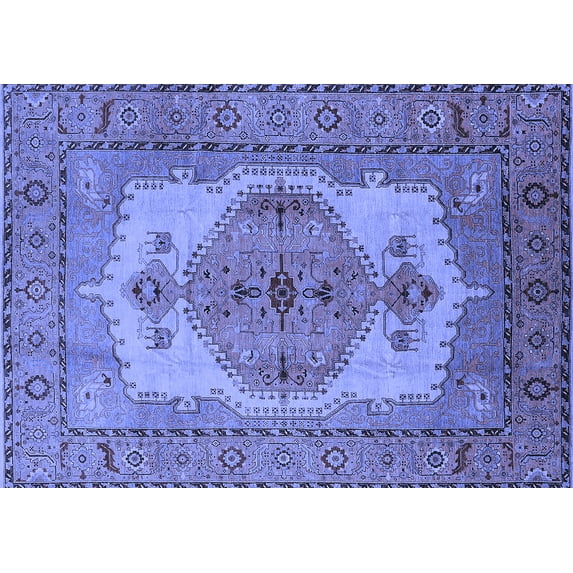 Ahgly Company Machine Washable Indoor Rectangle Oriental Blue Industrial Area Rugs, 8' x 12'