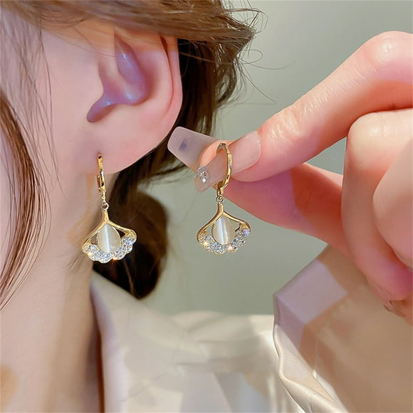 pstuiky Earrings Apricot Leaf Opal Earrings Ear Buckle Water Drop Cat's Eye Green Opal Leaf Ear Buckle Sale