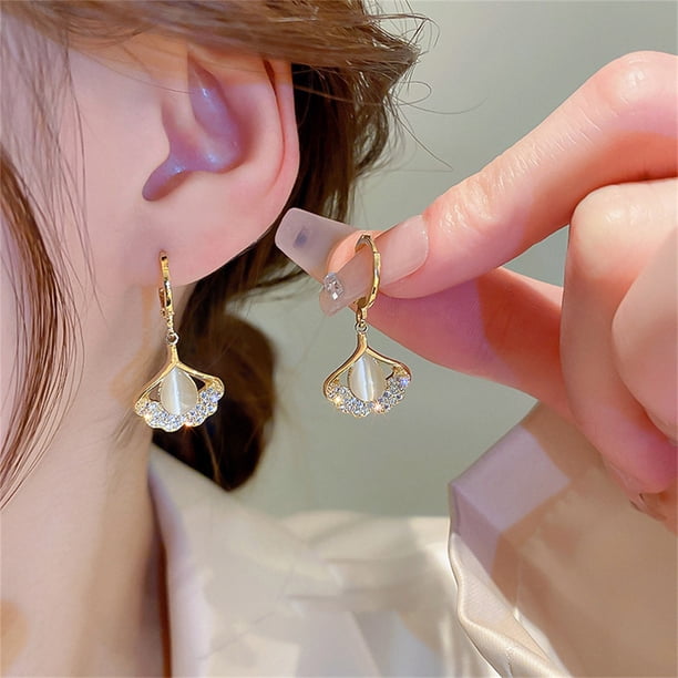 Pendientes para mujer, regalos para mujer, pendientes de ópalo con forma de hoja de albaricoque, hebilla para la oreja, gota de agua, ojo de gato, ópalo verde, hebilla para la oreja, hebilla para la o