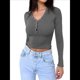 thumbnail image 3 of Camisas de Larga para Mujer, Ropa de Otoño, Blusas Henley, Blusas Informales de Negocios Acanaladas, Conjuntos de Moda. Gris Oscuro L, 3 of 8