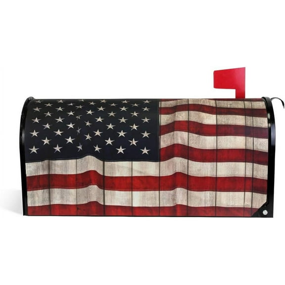 American Flag Painted Wood Wall Background Magnetic Mailbox Cover MailWraps Garden Yard Home Decor for Outside Standard Size-18"x 20.8"