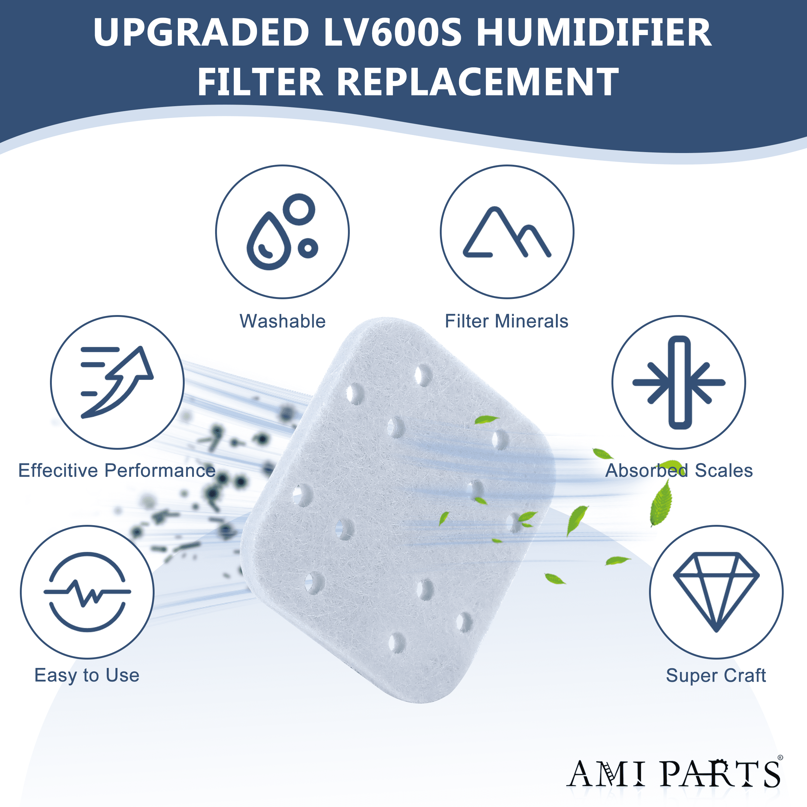 AMI PARTS LV600S Humidifier Filter Pads 20Packs Compatible with LV600S, LV600HH, Absorption Replacement Filters
