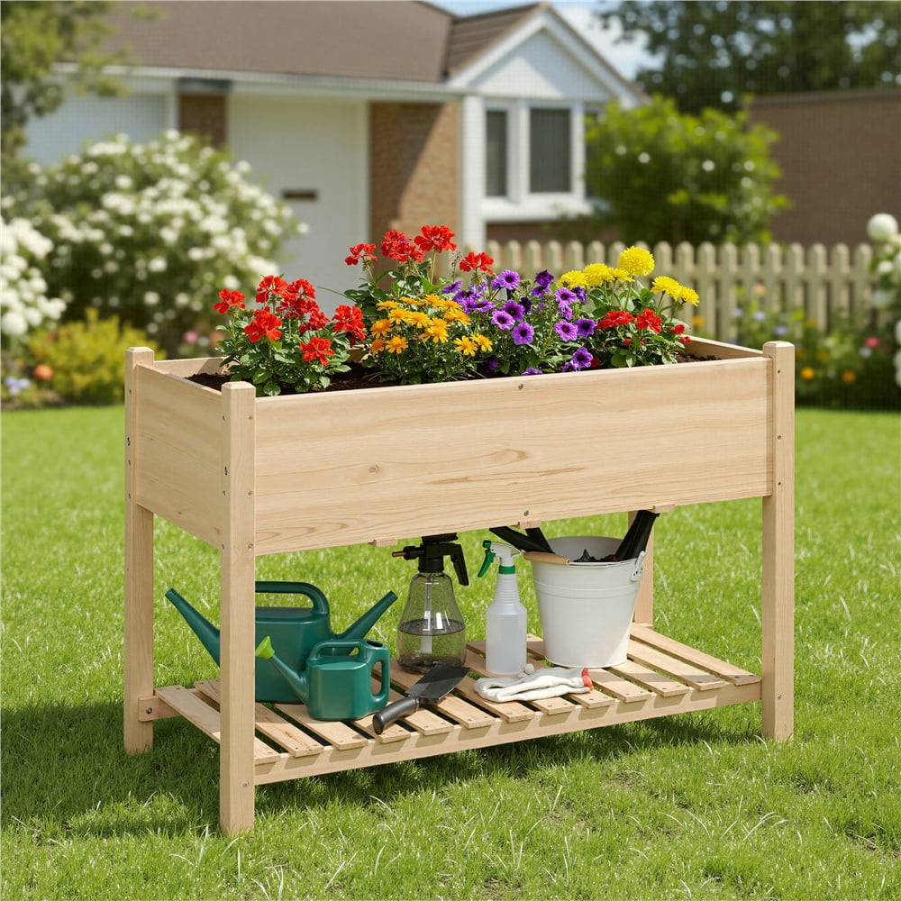 Alden design 2 Tiers Wood Elevated Raised Garden Bed Planter Box for Vegetables Flowers Herbs Outdoor/Indoor