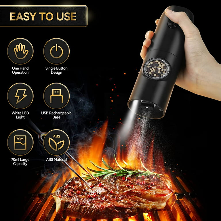 Electric Salt and Pepper Grinder Set - USB Rechargeable One Hand