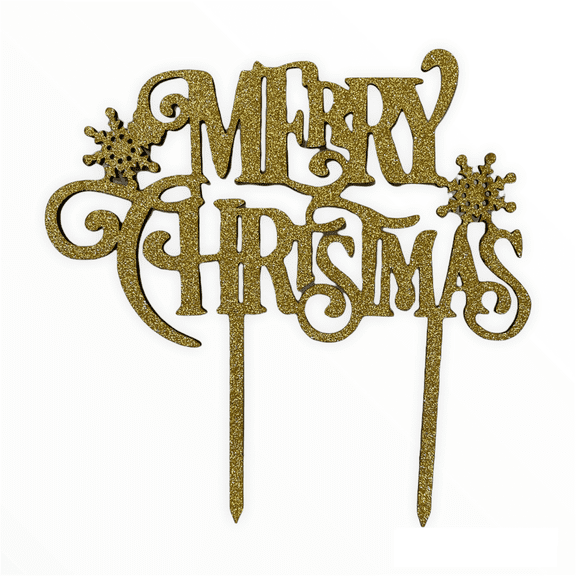 Charmed Gold Glittered "Merry Christmas" Snowflake Glitter Cake Topper Decoration6"x3"