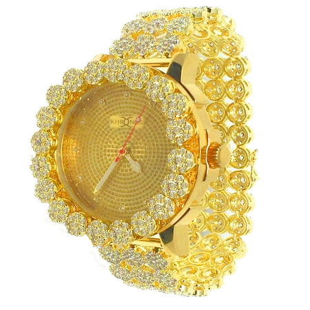 Real Genuine Diamond Mens Khronos Flower Cluster Bezel Band Yellow Gold Custom