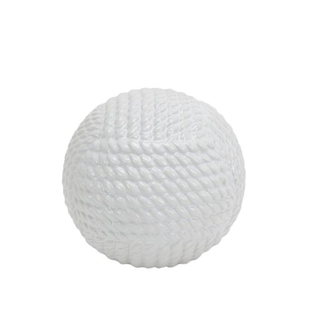 Benzara BM189484 Decorative Ceramic Orb with Rope Textured Surface, White - Large - 6.25 x 7 x 7 in.