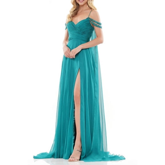 Colors Dress Side-Drapes Long Chiffon A-Line Prom Gown Color: DEEP GREEN, Size: 20