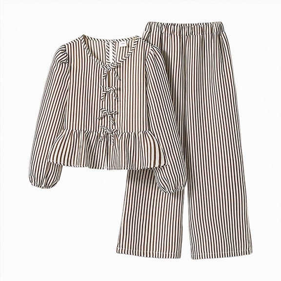 yboeqw Girls' Clothes Outfits Fall Long Sleeve Stripe Print Top and Straight Pant Winter Trendy Casual Set,Size 11-12 Years