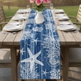 thumbnail image 4 of Navy Blue Coastal Table Runner 72 Inches, Summer Beach Nautical Starfish Coral Vintage Bed Runner Dresser Scarves Tabletop for Indoor Outdoor Parties/Ceremony/Banquet, 13" x 72", 4 of 8