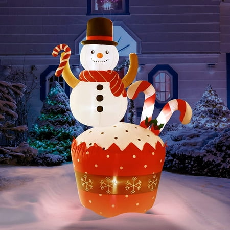 Nifti Nest Snowman with Cupcake Christmas Blow Ups, Inflatable Christmas Decorations for the Yard, Blow Up Christmas Decorations, Inflatable Christmas Outdoor Decoration, Christmas Outdoor Decor