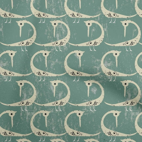 oneOone Cotton Silk Dusty Teal Green Fabric Abstract Bird Fabric For Sewing Printed Craft Fabric By The Yard 42 Inch Wide-G8