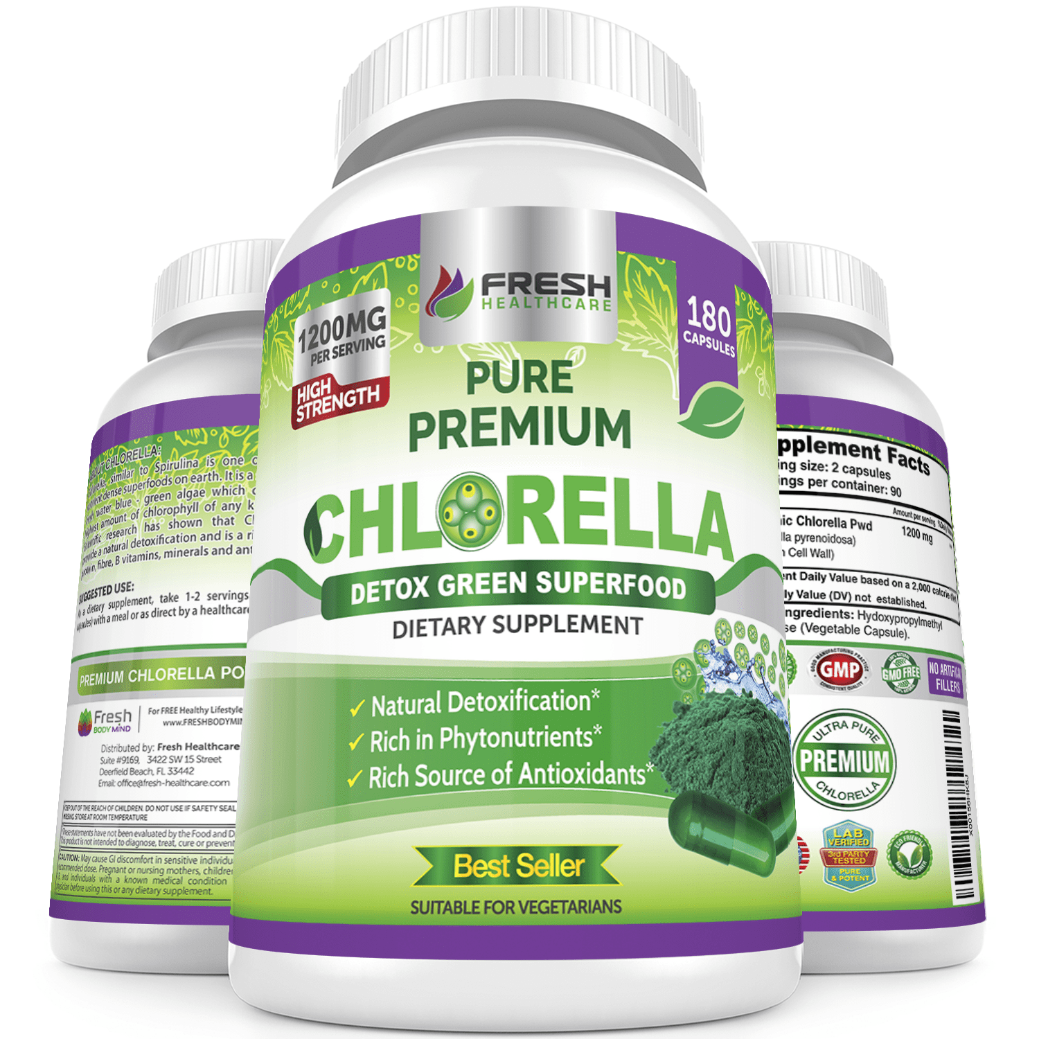 Premium Chlorella Detox Superfood Supplement, 1200mg Per Serving, Naturally Occuring B Vitamins