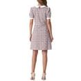 thumbnail image 3 of INSPIRE CHIC Peter Pan Collar Dresses for Women's Plaid Puff Short Sleeve Mini Tweed Dress M Pink, 3 of 6