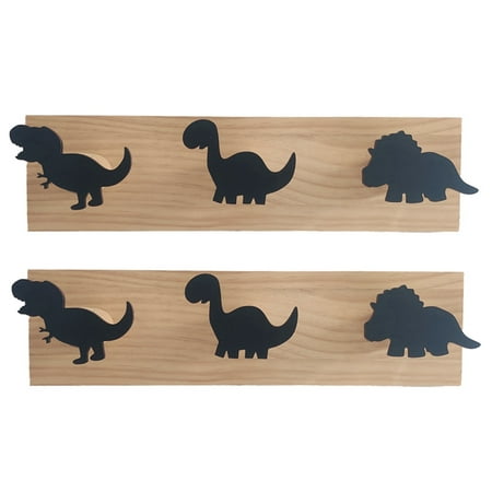 Nursery Wall Hangers Dino Theme, Wooden Wall Hooks for Boys Room