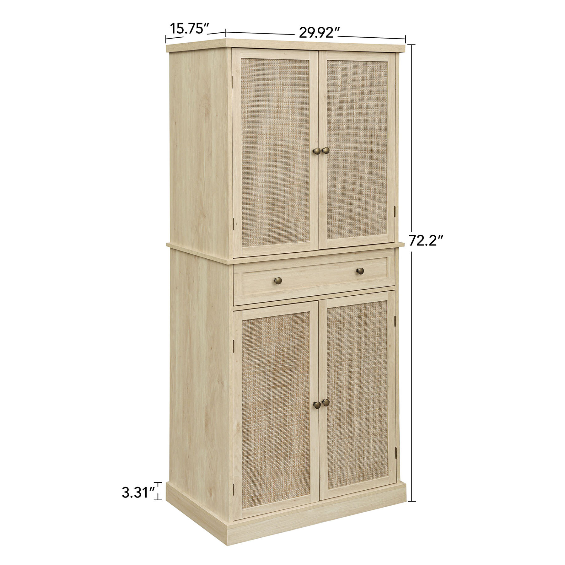 S-HOME 4 Door Storage Cabinet Featuring 1 Drawer and Adjustable Shelves in Engineered Rattan for Home Organization, Natural