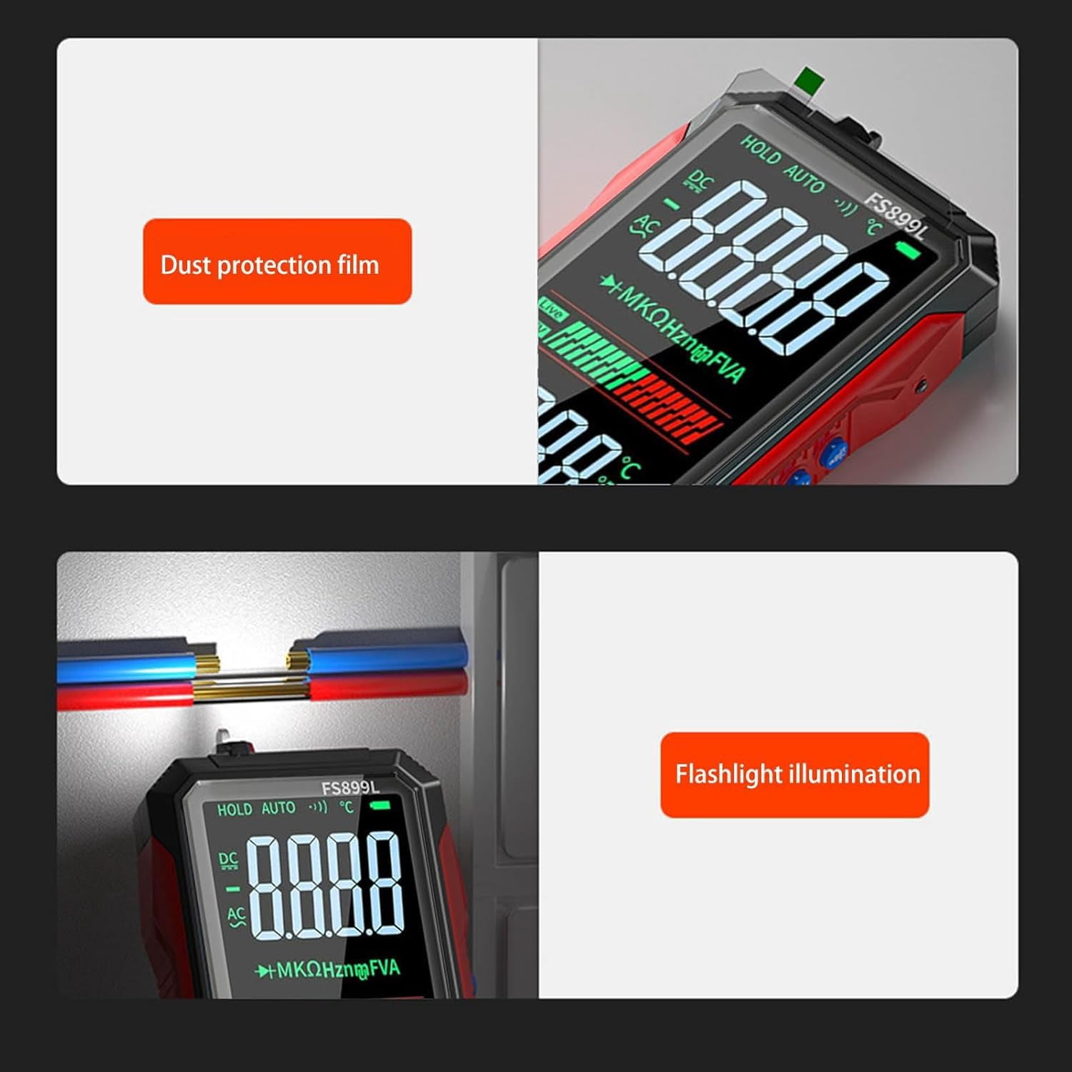 True Rms 6000-Count Digital Voltmeter, Fs899l Smart Digital Multimeter, USB Rechargeable Digital Multimeter 6000 Counts, Large Color Screen, Backlight, Multimeter Tester Auto Ranging