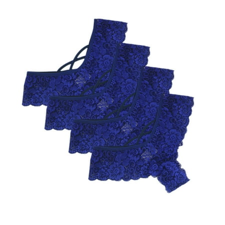 

HGWXX7 Plus Size Lingerie 4PC Women Lace Flowers Low Waist Underwear Panties Lingerie Thongs