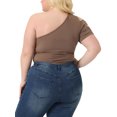 thumbnail image 3 of CURVY GLAM Women's Plus Size Bodysuits Summer One Shoulder Cutout Romper Bodysuit Tops Jumpsuit 3X Brown, 3 of 6