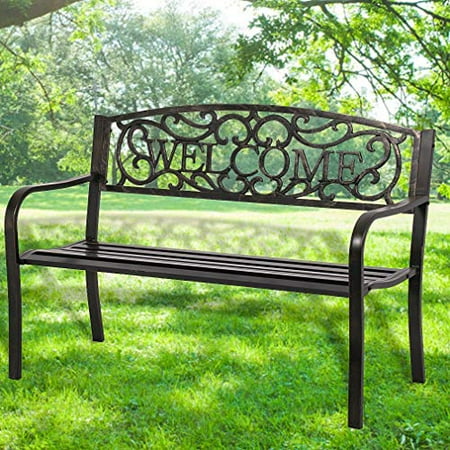 50 Inch Patio Garden Bench Park Yard Outdoor Furniture Steel Frame