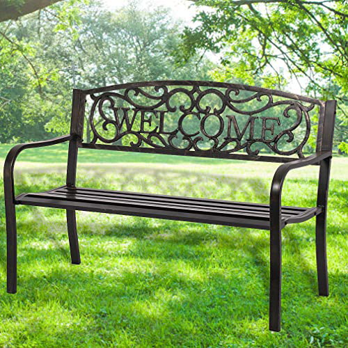 50 inch patio garden bench park yard outdoor furniture steel frame porch chair