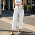 thumbnail image 2 of Ruimatai Womens High Waist Button Front Pleated Capri Pants Pockets Straight Leg Casual Trousers, 2 of 8