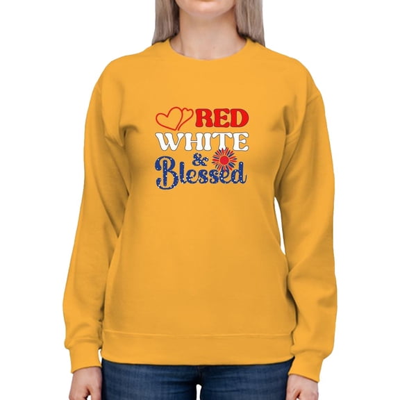 Red White And Blesed Sweatshirt Women -Image by Shutterstock, Female Medium
