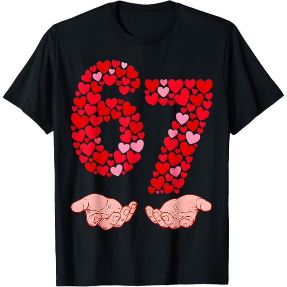 Valentine’s Day 67 Meme Filled with Hearts Funny Six Seven T-Shirt