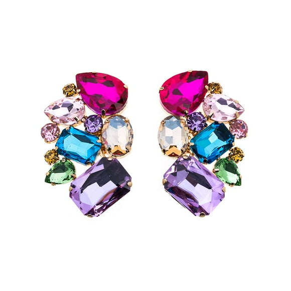Women Girls Rhinestone Crystal Wedding Bridal Gold Tone Shoe Clips Pair (Colorful)