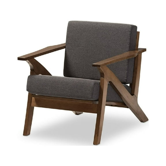 Baxton Studio Cayla Mid-Century Modern Grey Fabric and "Walnut" Brown Wood Living Room 1-Seater Lounge Chair