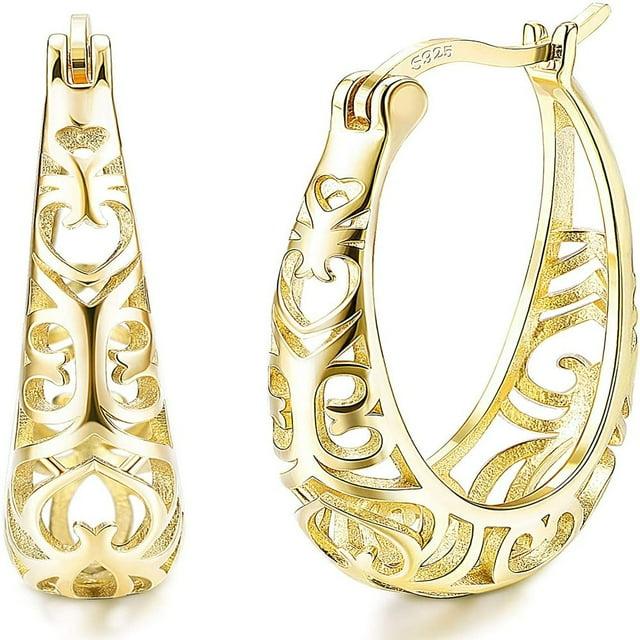 MesaSe Sterling Silver Hoop Earrings Textured Filigree Earrings for Women