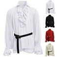 thumbnail image 3 of Retro Men Gothic Shirt Top Victorian Medieval Ruffle Pirate Puff Sleeve Bandage, 3 of 9