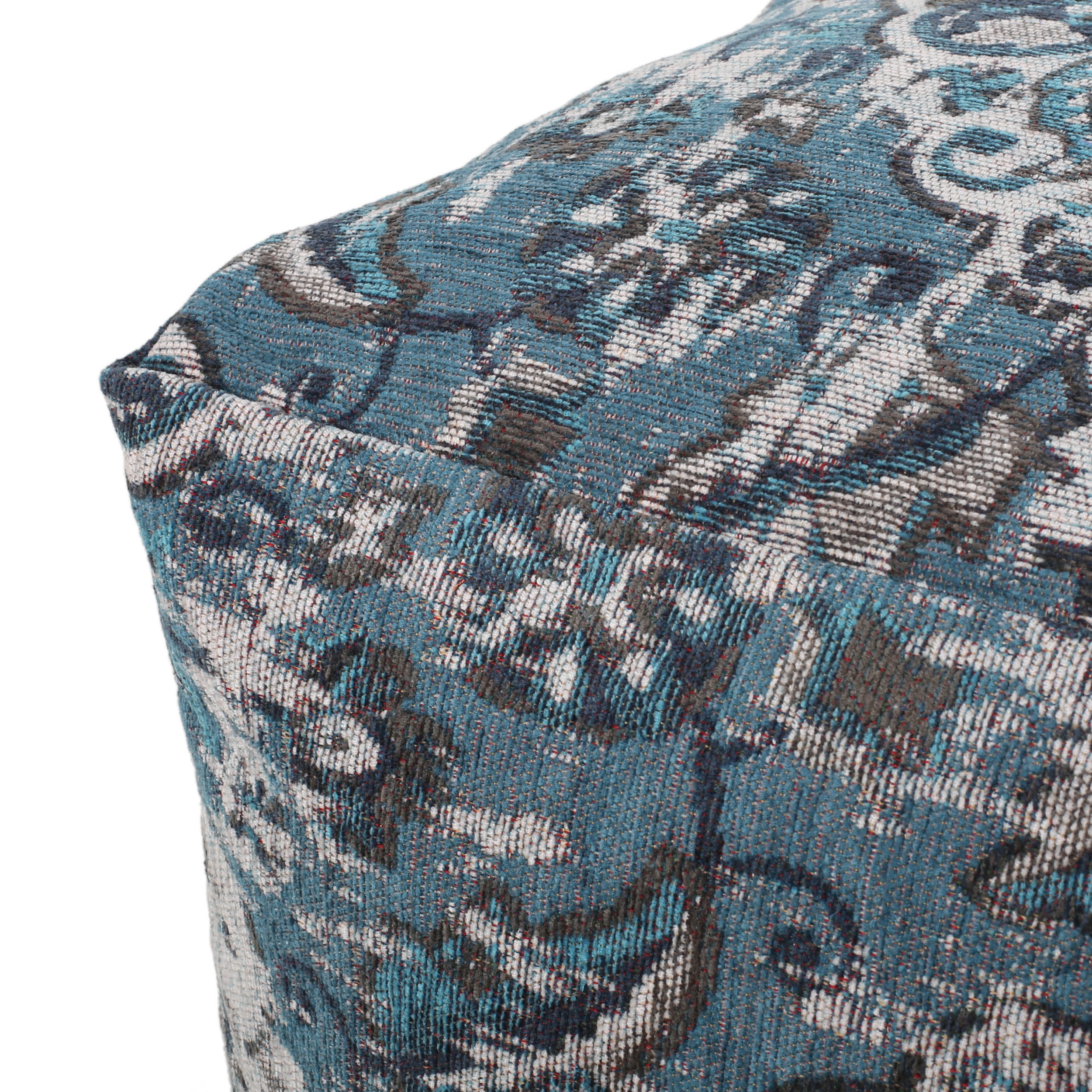 Noble House Cube Bohemian Fabric Pouf, Blue