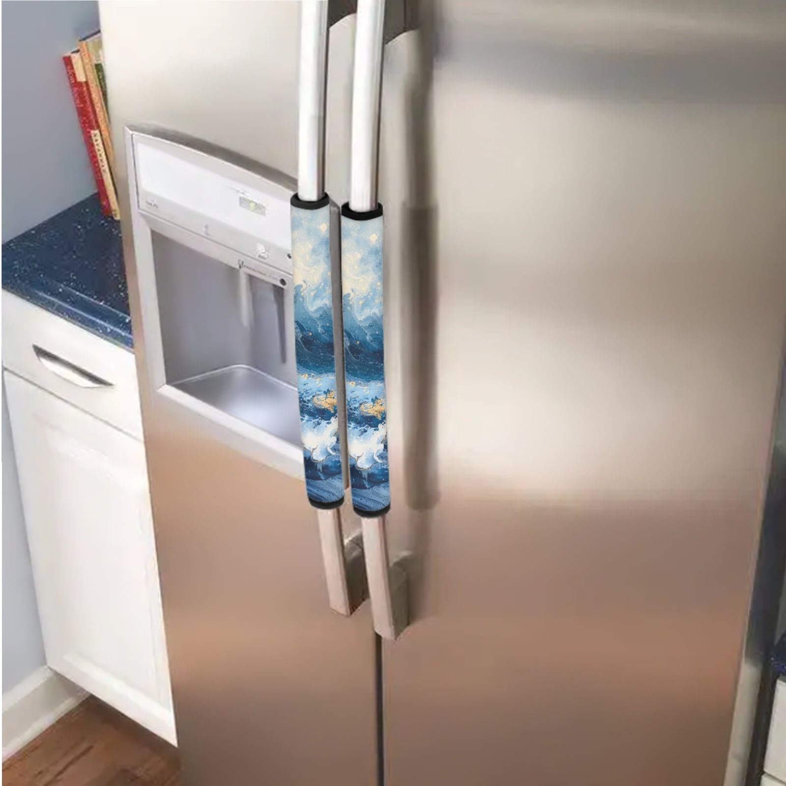 Xoenoiee Refrigerator Door Handle Covers Set of 6 Pack Soft Home Decor Fridge Microwave Dishwasher Kitchen Appliance Gloves Keep Off Fingerprints Food Stains, Blue White Marble