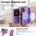 thumbnail image 2 of 2 in 1 Wallet Case for Apple iPhone 12 Pro / 12 6.1", Detachable Magnetic Back Cover Cards Slots Zipper Pocket Ring Holder Magnetic Closure Protective Drop Proof Case Cover for Women Men,Purple, 2 of 11