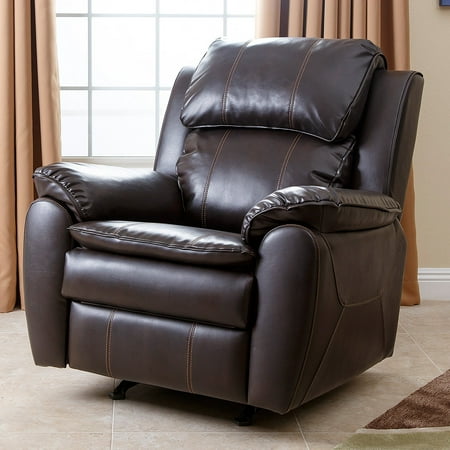 Abbyson Harbor Dark Brown Leather Rocker Recliner