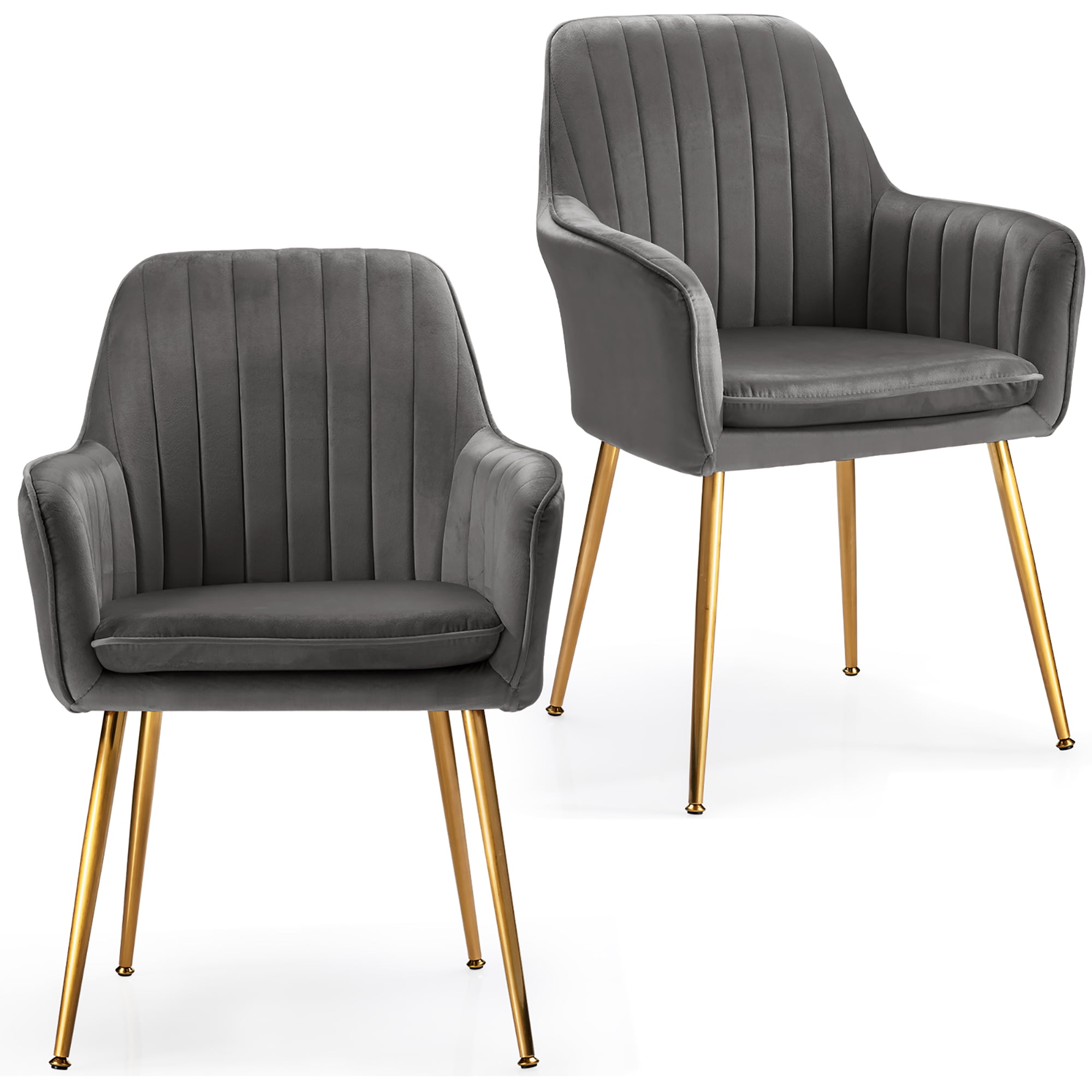 1/2x Velvet Grey Dining Chairs Armchair Kitchen Dressing Living Room Metal Legs 