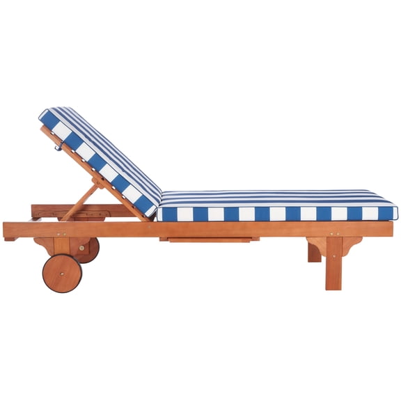 SAFAVIEH Newport Outdoor Patio Chaise Lounge Chair, Natural/Royal Blue Striped