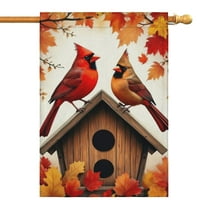 Two Cardinals and Fall Leaves Fall Garden Flags 28"x40" Double Side,Small Yard Flags for Outside,Outdoor Fall Decor,Autumn Funny Garden Flag Yard Decoration